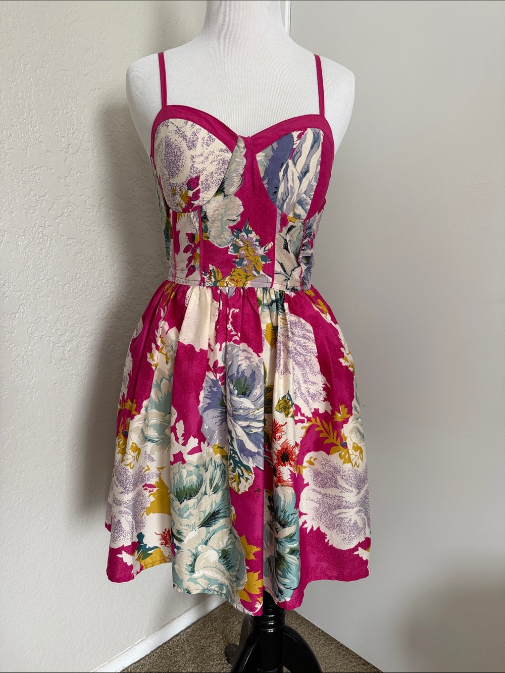 Band of Gypsies Fuchsia Floral Bustier Mini Dress